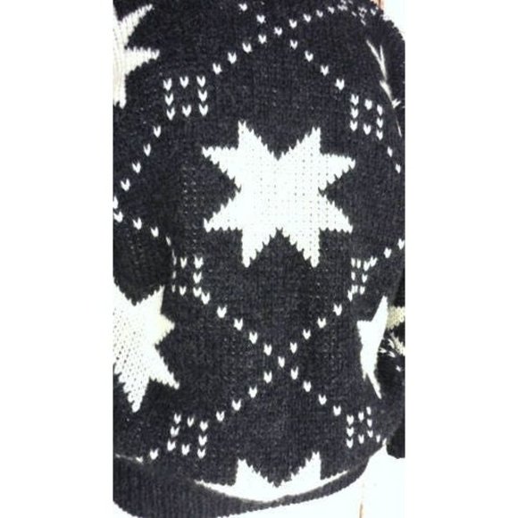 Vintage black grey white star holiday wool knit snow cabin pullover sweater - Picture 4 of 7